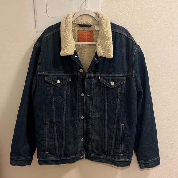 Levi's Other - Levi's Dark Blue Denim Jacket with Cream Sherpa Collar
